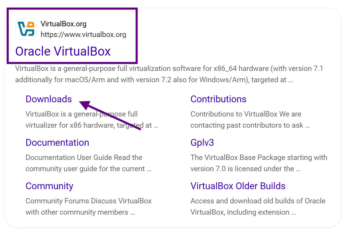 Cerca VirtualBox al navegador