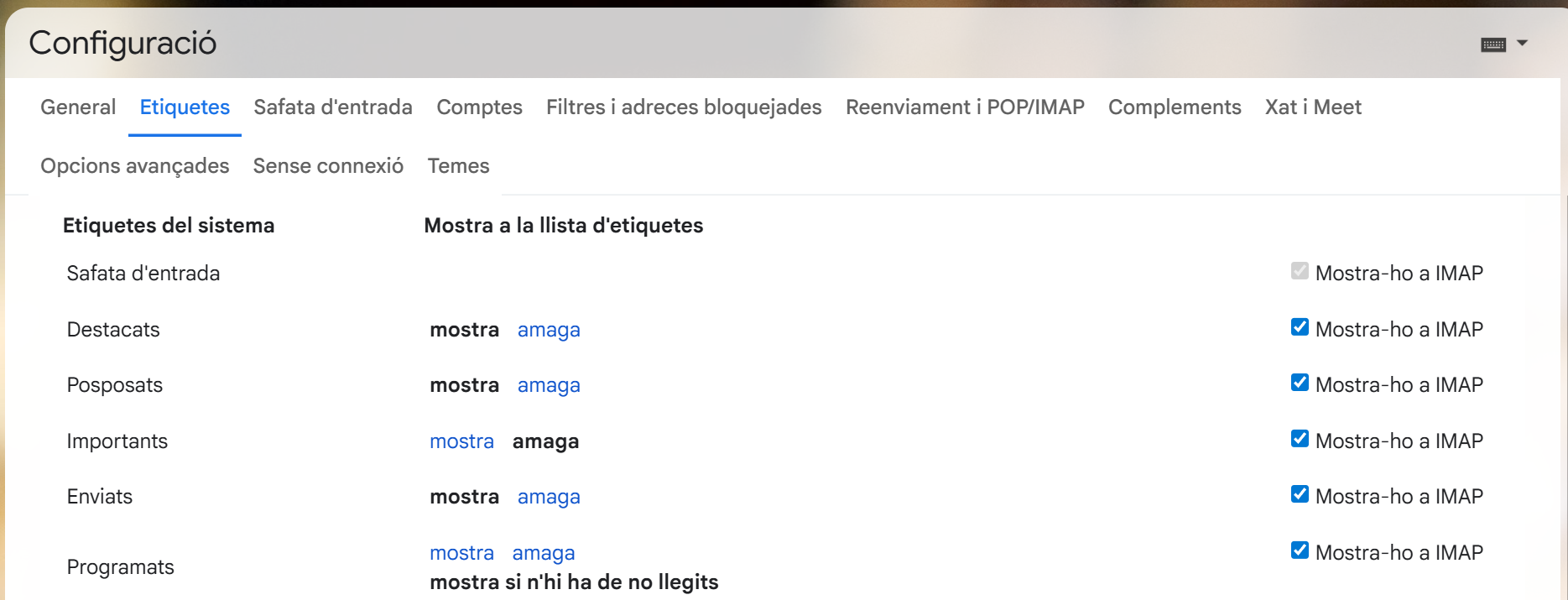 Gmail Labels tab