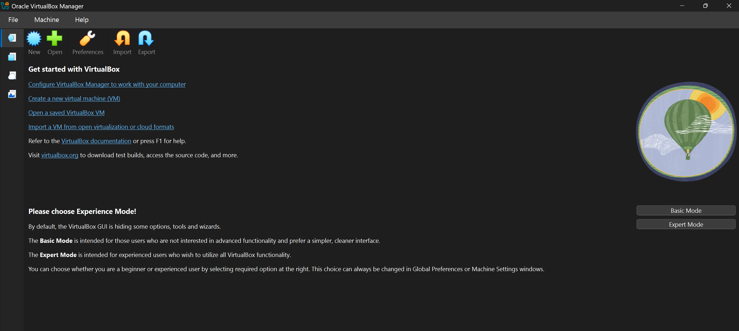 VirtualBox Manager obert