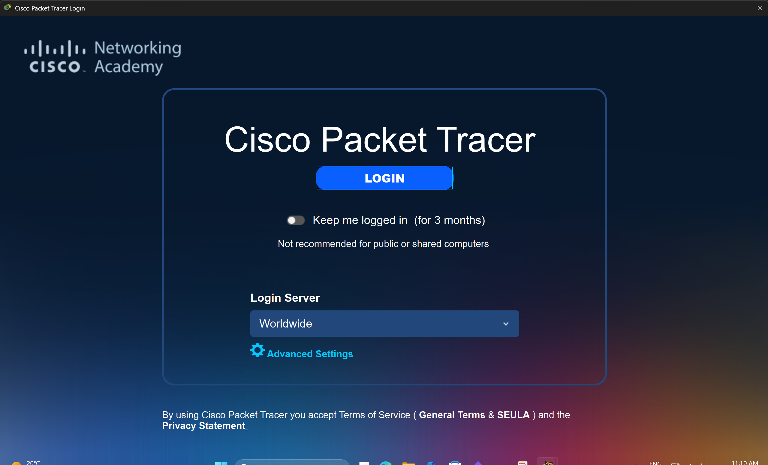 Pantalla inicial Packet Tracer