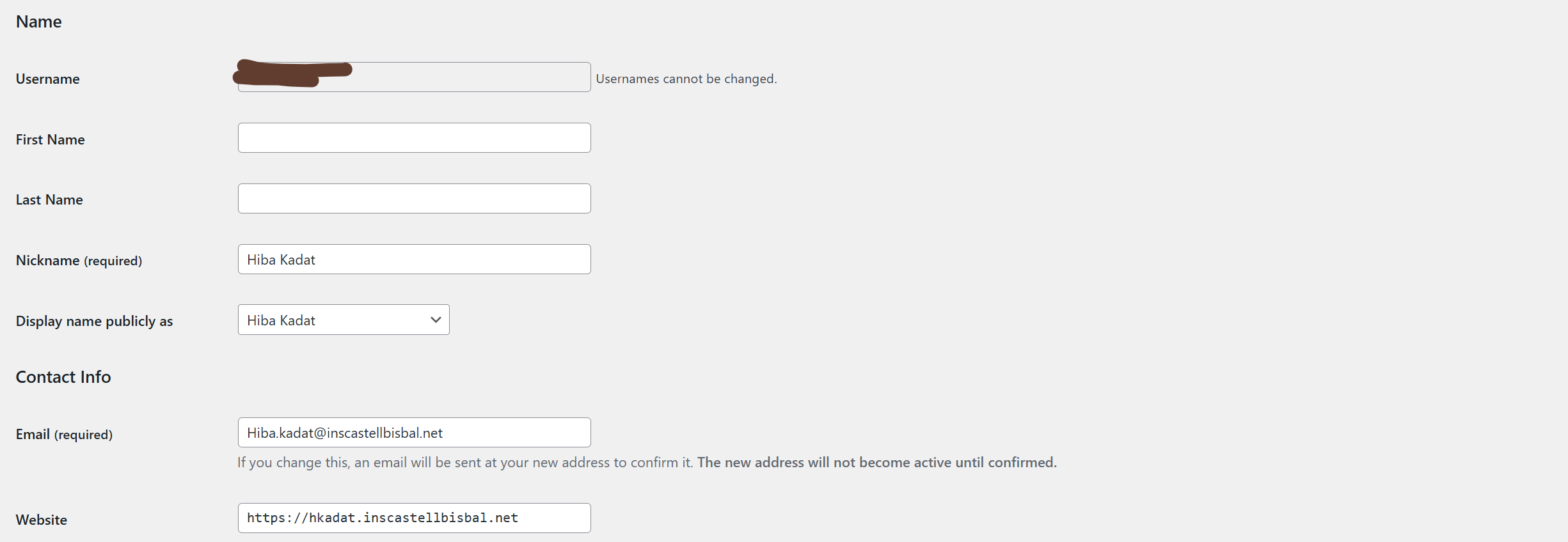 Configuració contrasenya WordPress