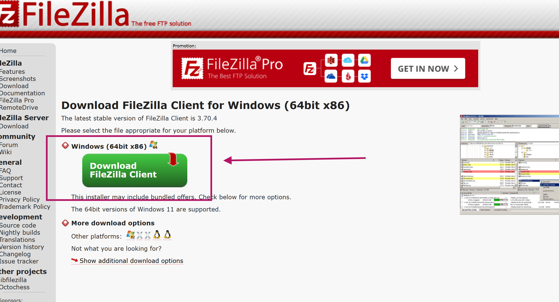 Web oficial FileZilla