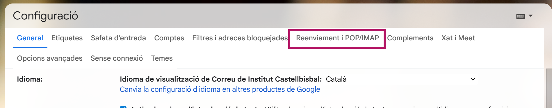 Pestanya reenviament Gmail