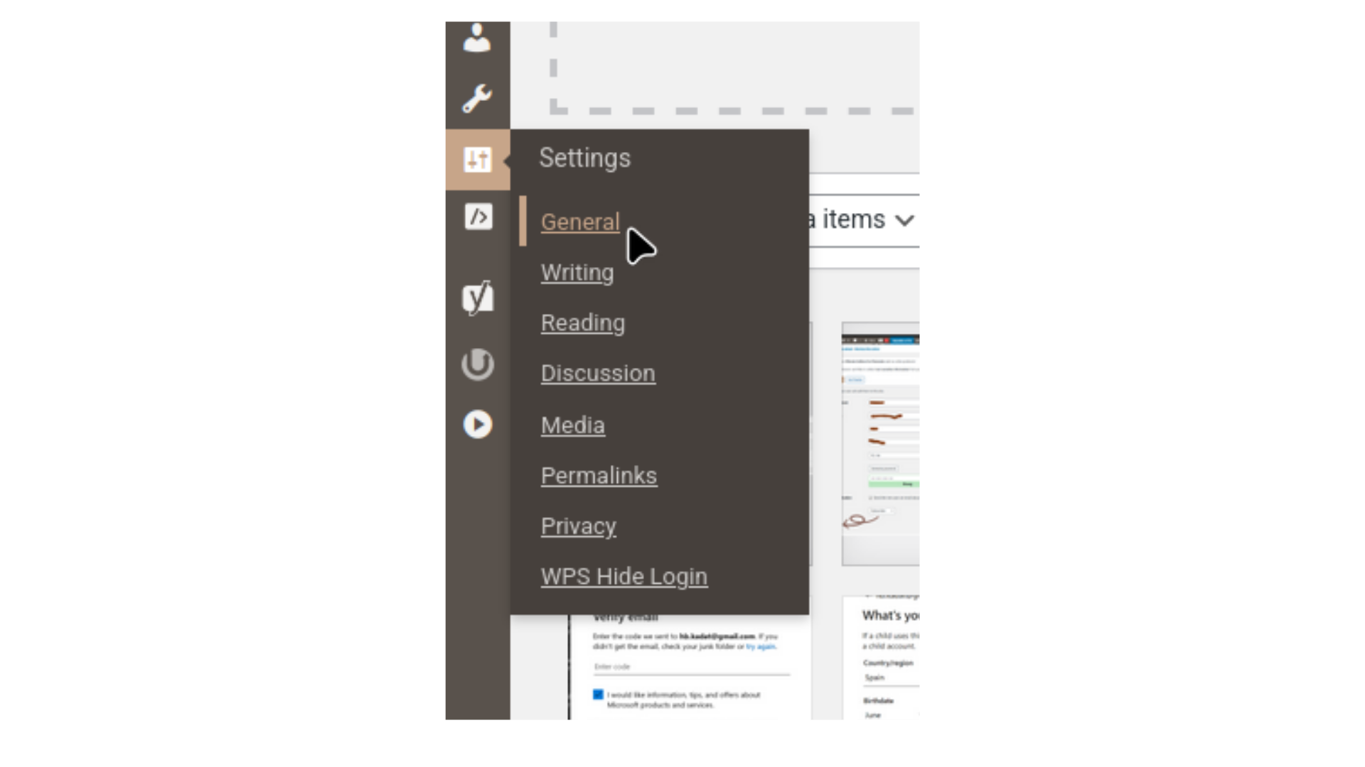Menú Ajustos General a WordPress