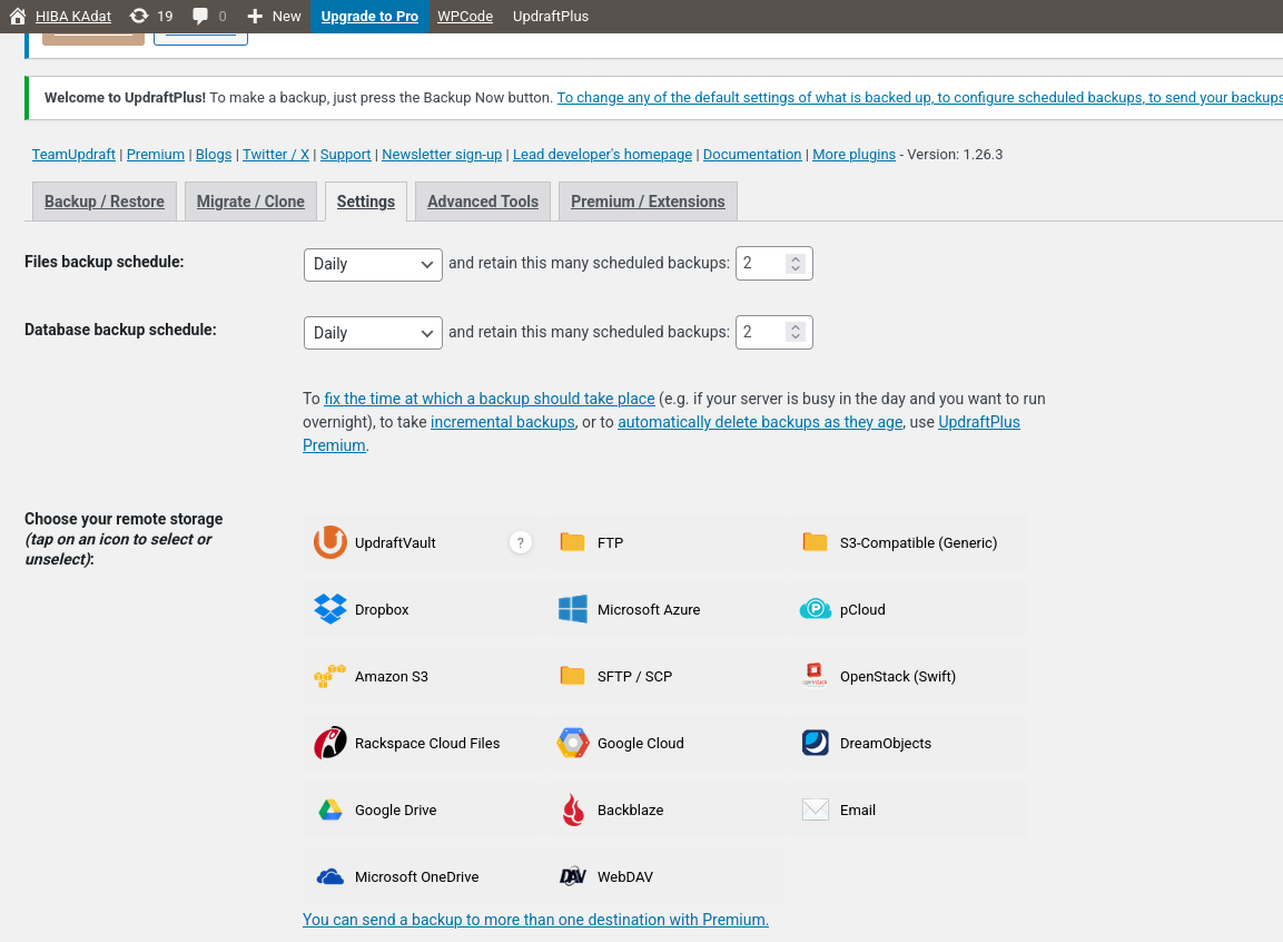 Configuració de retenció UpdraftPlus