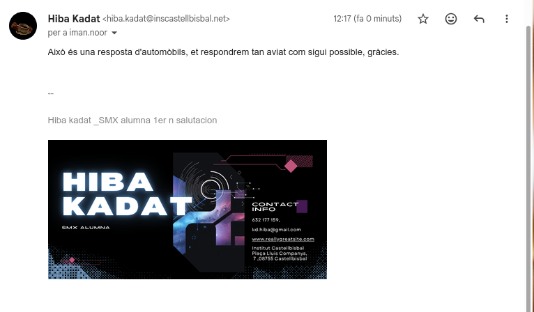 Resultat de la resposta automàtica a la safata d'entrada