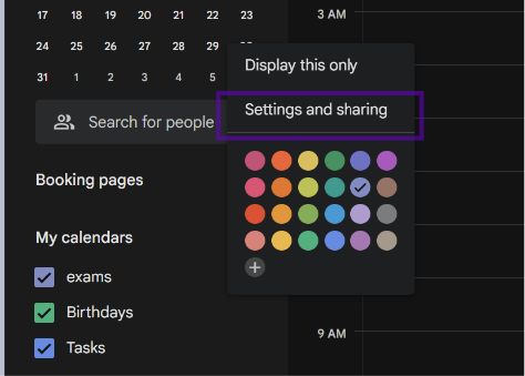 Barra lateral Google Calendar amb els calendaris