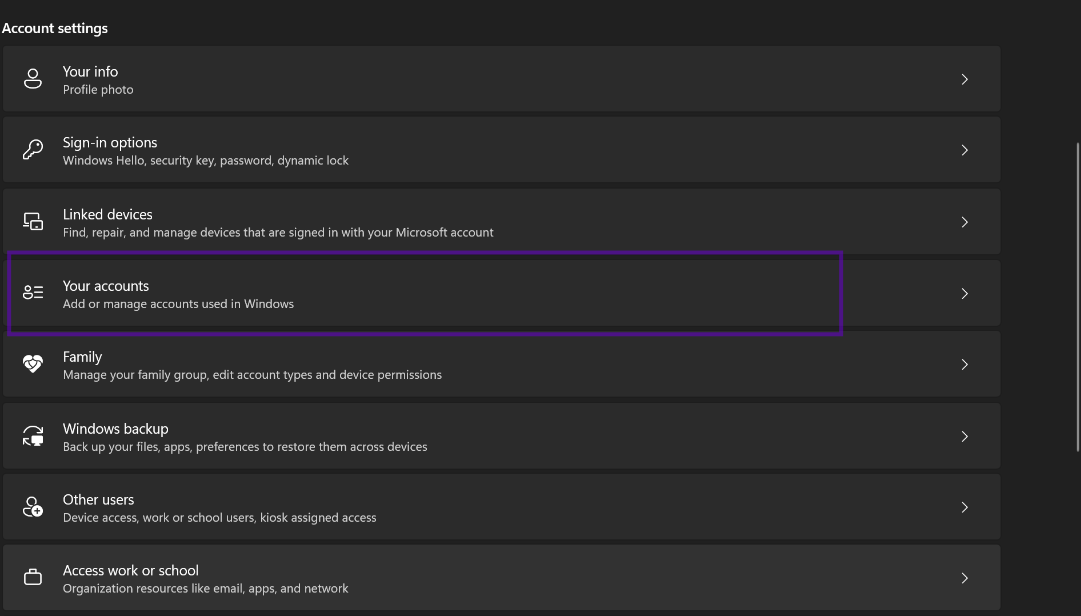 Windows Accounts — configuració general