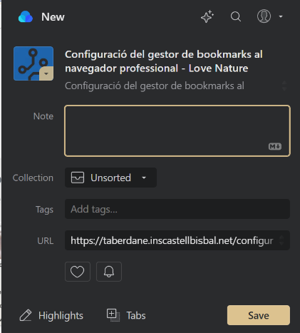 Vista del panell de control Raindrop.io