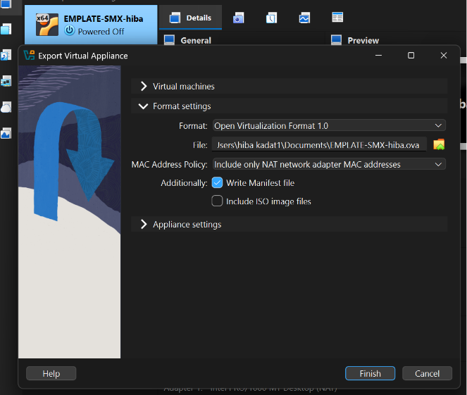 Configuració exportació OVA