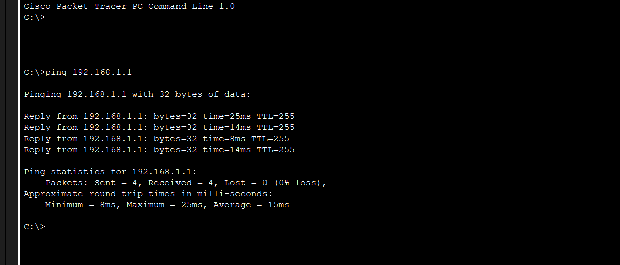 Prova ICMP ping — resposta correcta del router